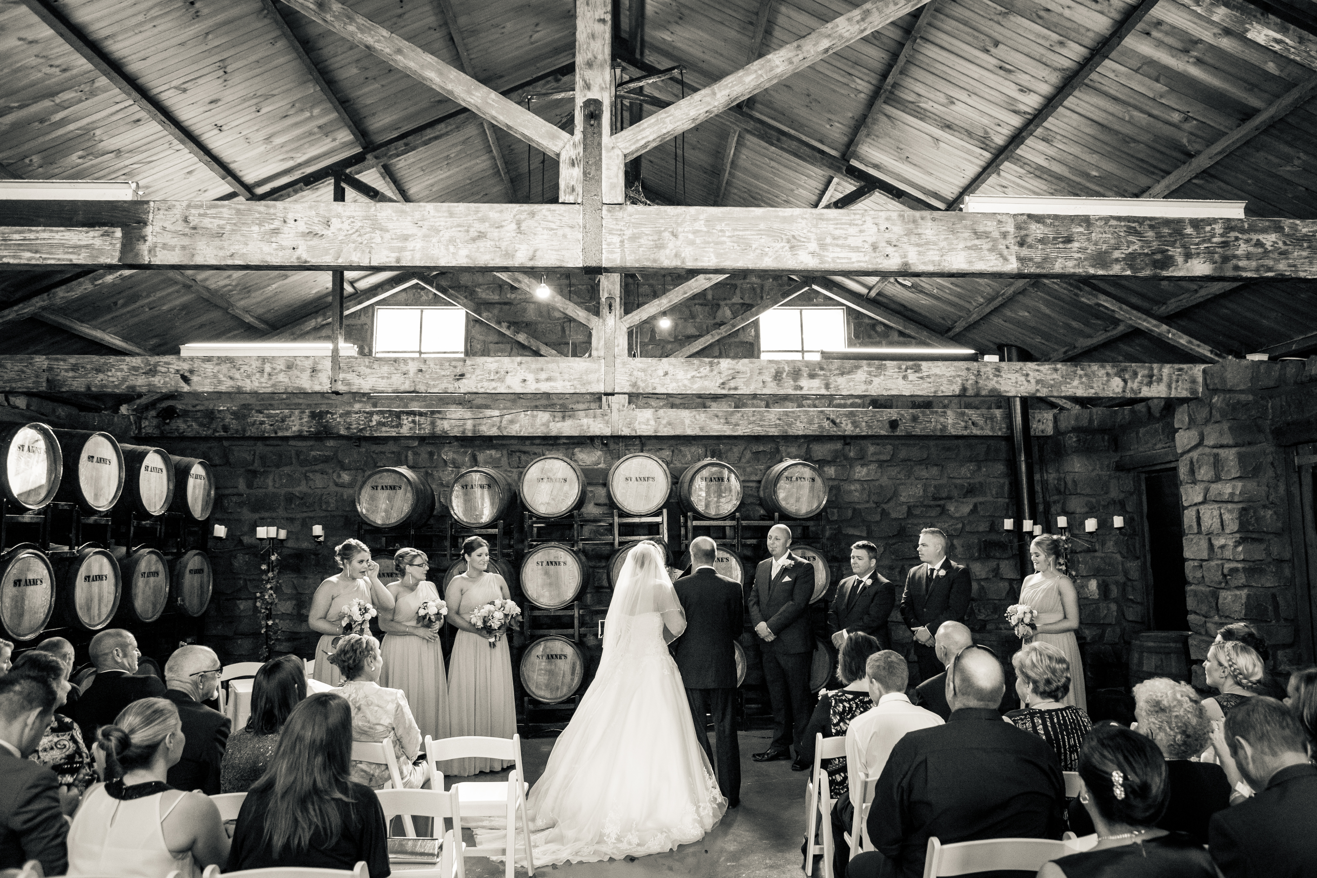 Black and White Photo of Wedding at St Anne's Winery