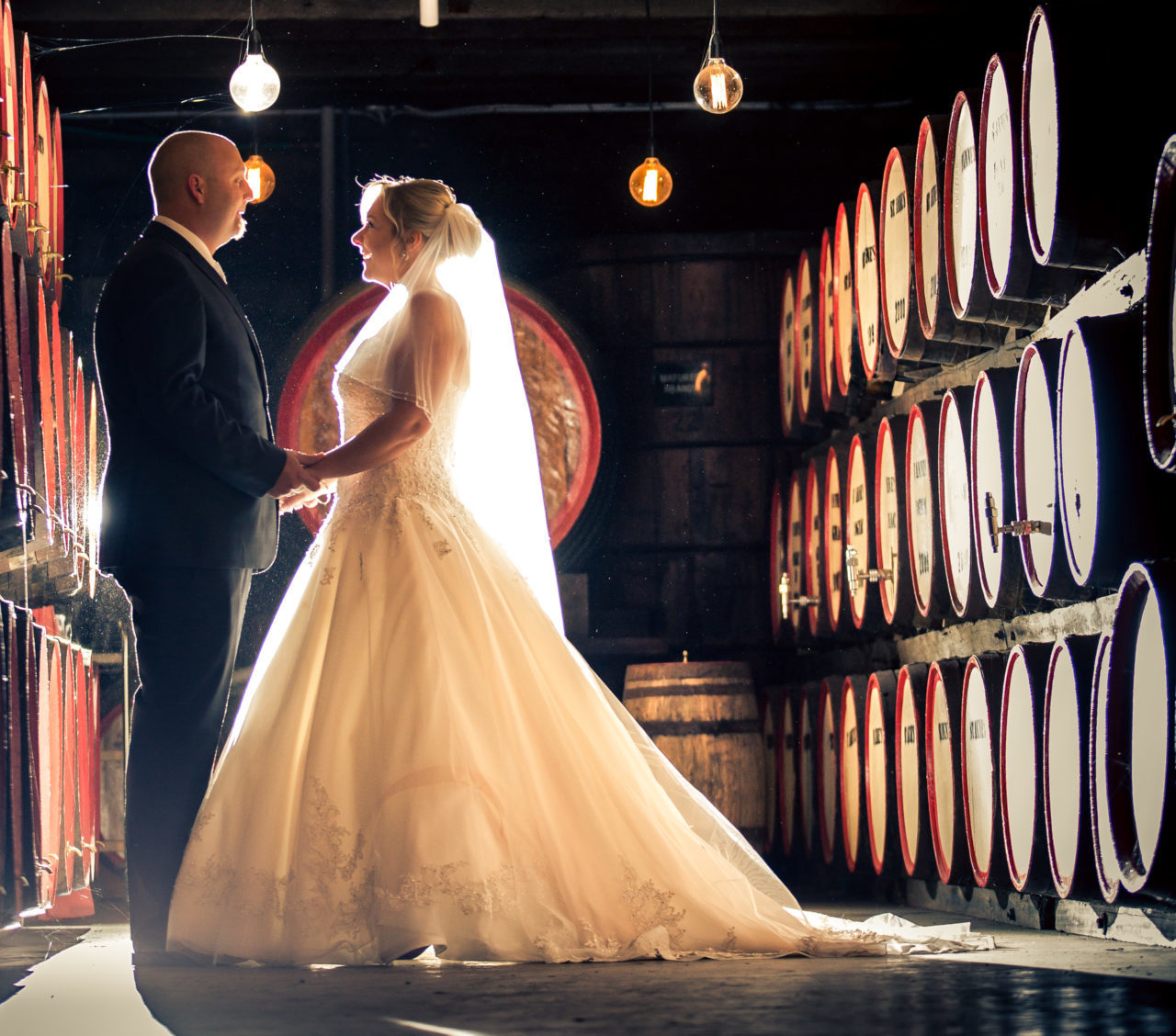 Coloured Photo of Bride and Groom in St Anne's Winery