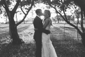 Black and White Photo of Married Couple at St Anne's Vineyard