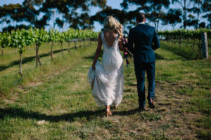 Happy Married Couple photoed from behind in St Anne's Winery