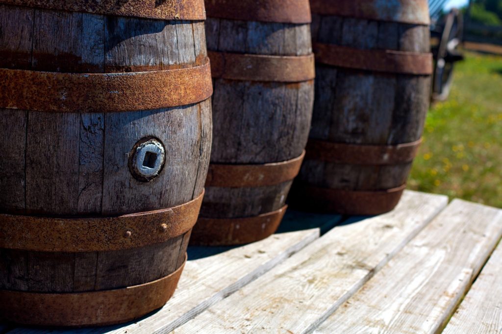 Wine barrels outside at St Anne's Vineyard