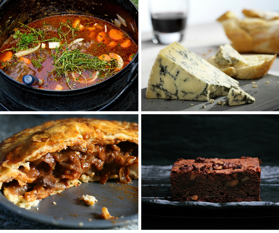 The pairing matches for Tawny Port – Tomato-based stew, blue cheese, a beef meat pie anda chocolate brownie.
